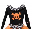Halloween Black Tank Top White Ghost Lacing & Orange Skeleton Print TB1337